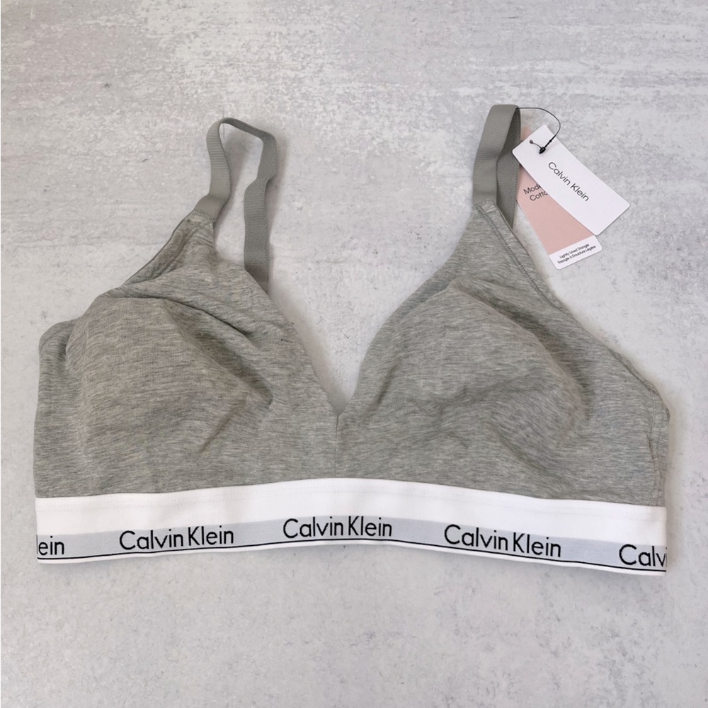 Calvin Klein Lighty Lined Triangle Bra 1X Grey Classic Cotton Wireless
